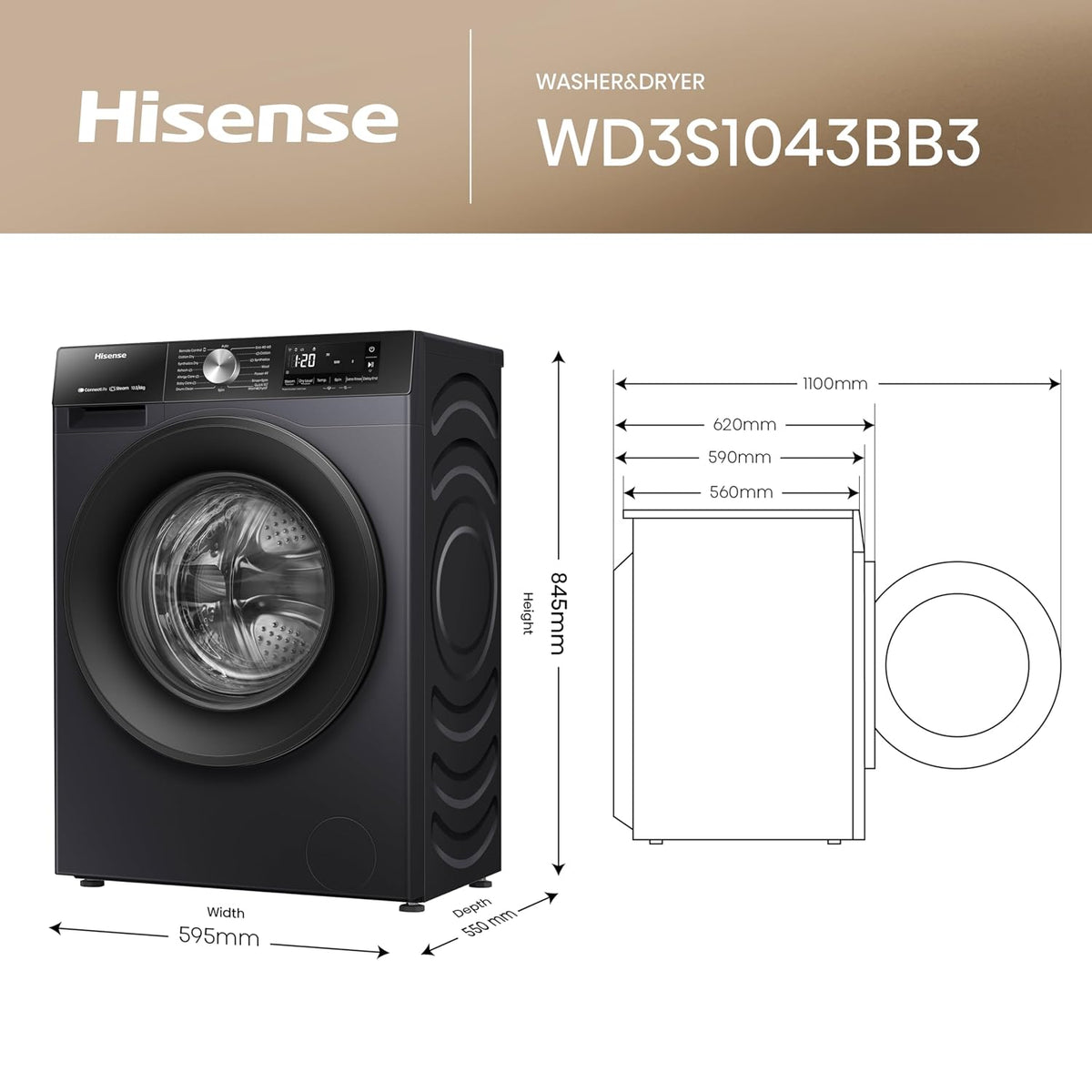 Freestanding Washer Dryer 23.1lb Wash 13.2lb Dry 1400Rpm Black