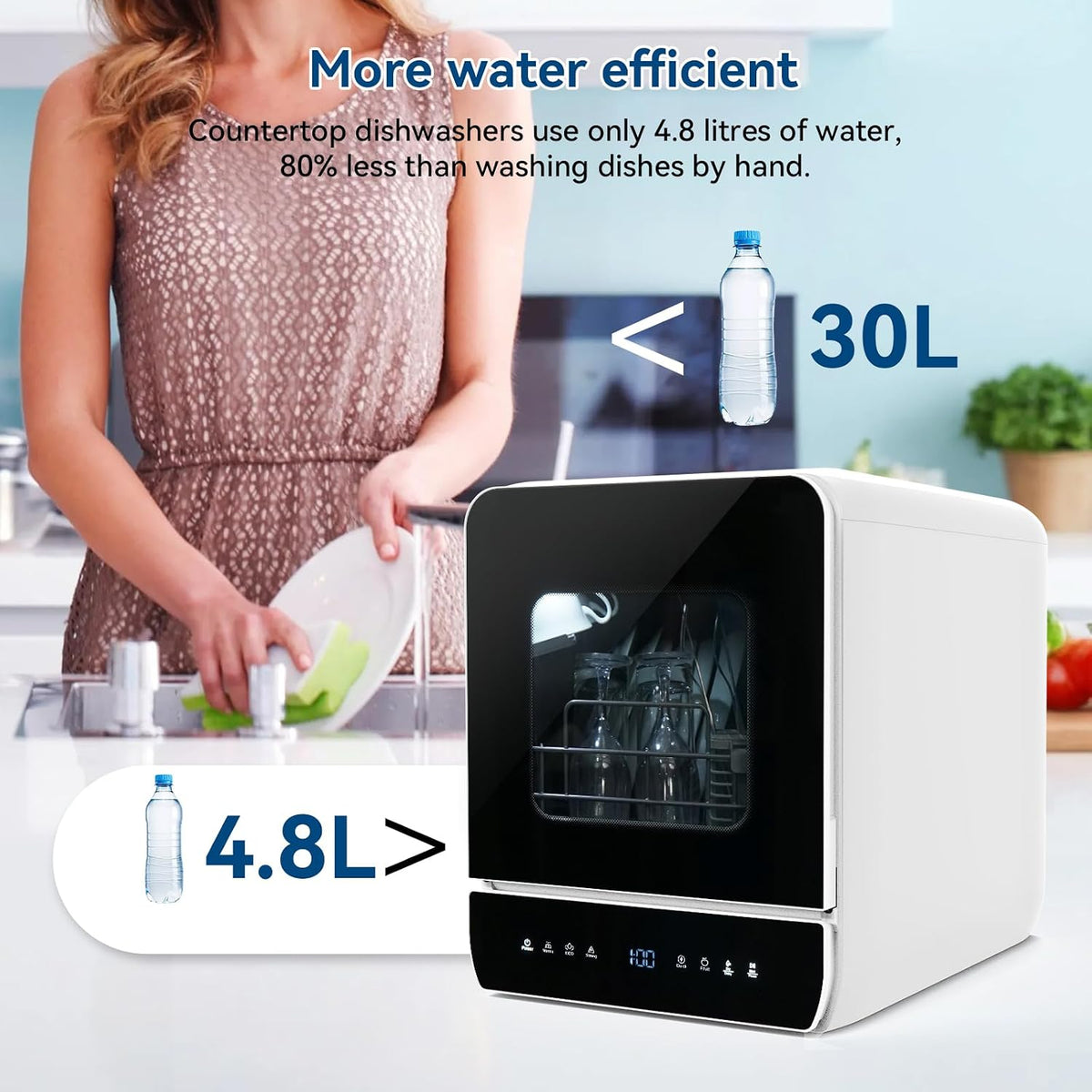 Portable Countertop Dishwasher 7 Programs 5.1 Qt Tank 3 Place Settings Black