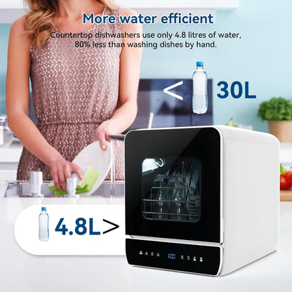 Portable Countertop Dishwasher 7 Programs 5.1 Qt Tank 3 Place Settings Black