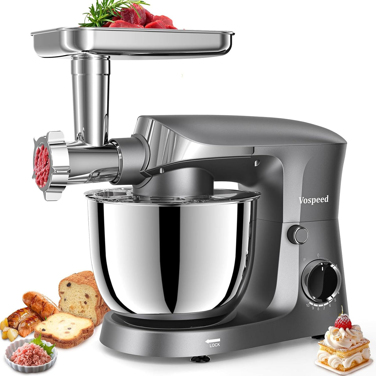 Stand Mixer 1500W 5.8 Qt Tilt-Head 10 Speeds Stainless Steel Bowl Black