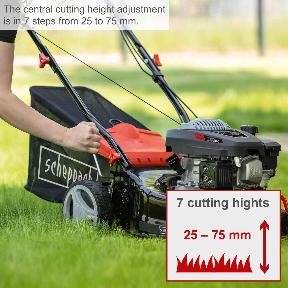 Self-Propelled Petrol Lawn Mower 16.5in 131cc 11.9 Gal Grass Box Red Black