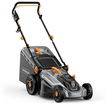 Corded Electric Hover Lawn Mower 1800W 16.9in 13.7 Gal 5 Heights Orange Gray