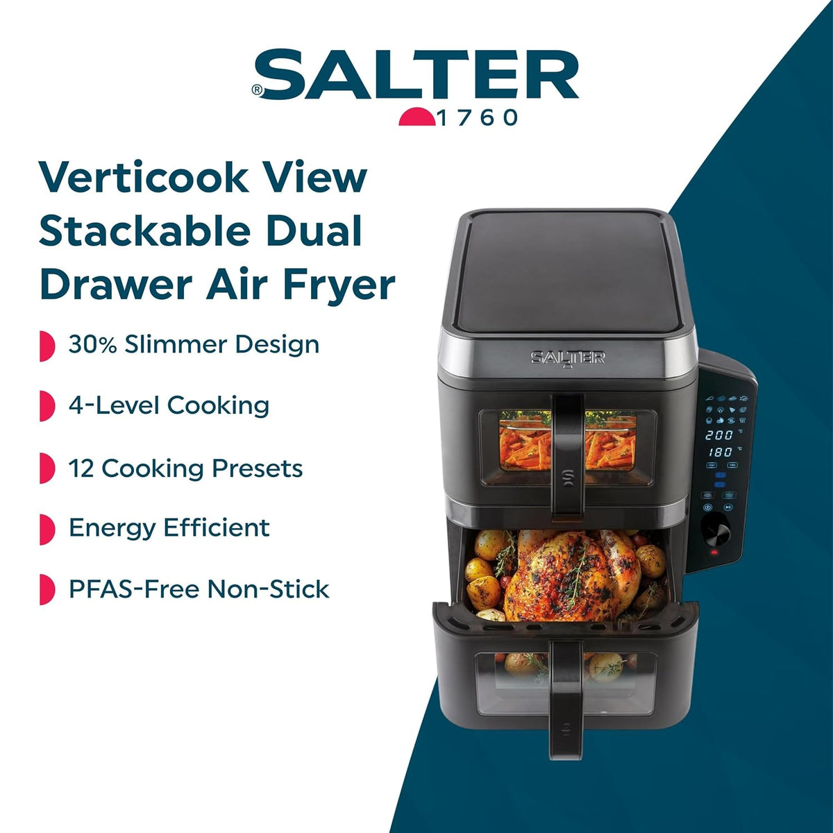 Double Stack Air Fryer 9.5 Qt 2400W 12 Functions Black