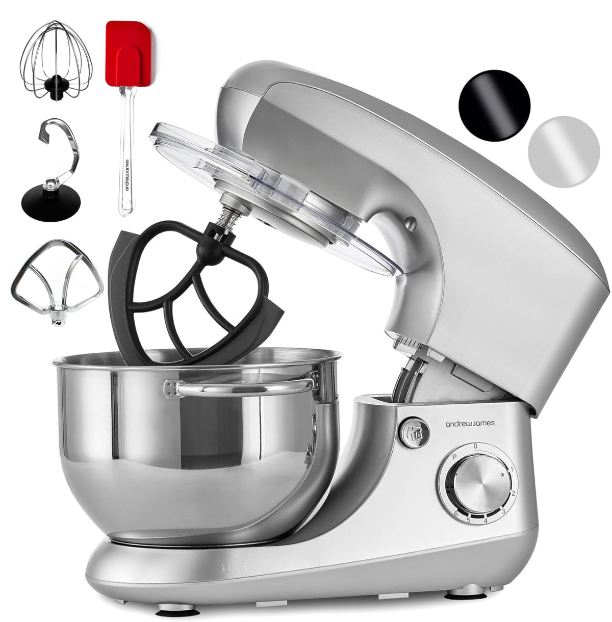 Stand Mixer 1300W 5.8 Qt Stainless Steel Bowl 6 Speeds Pulse Black