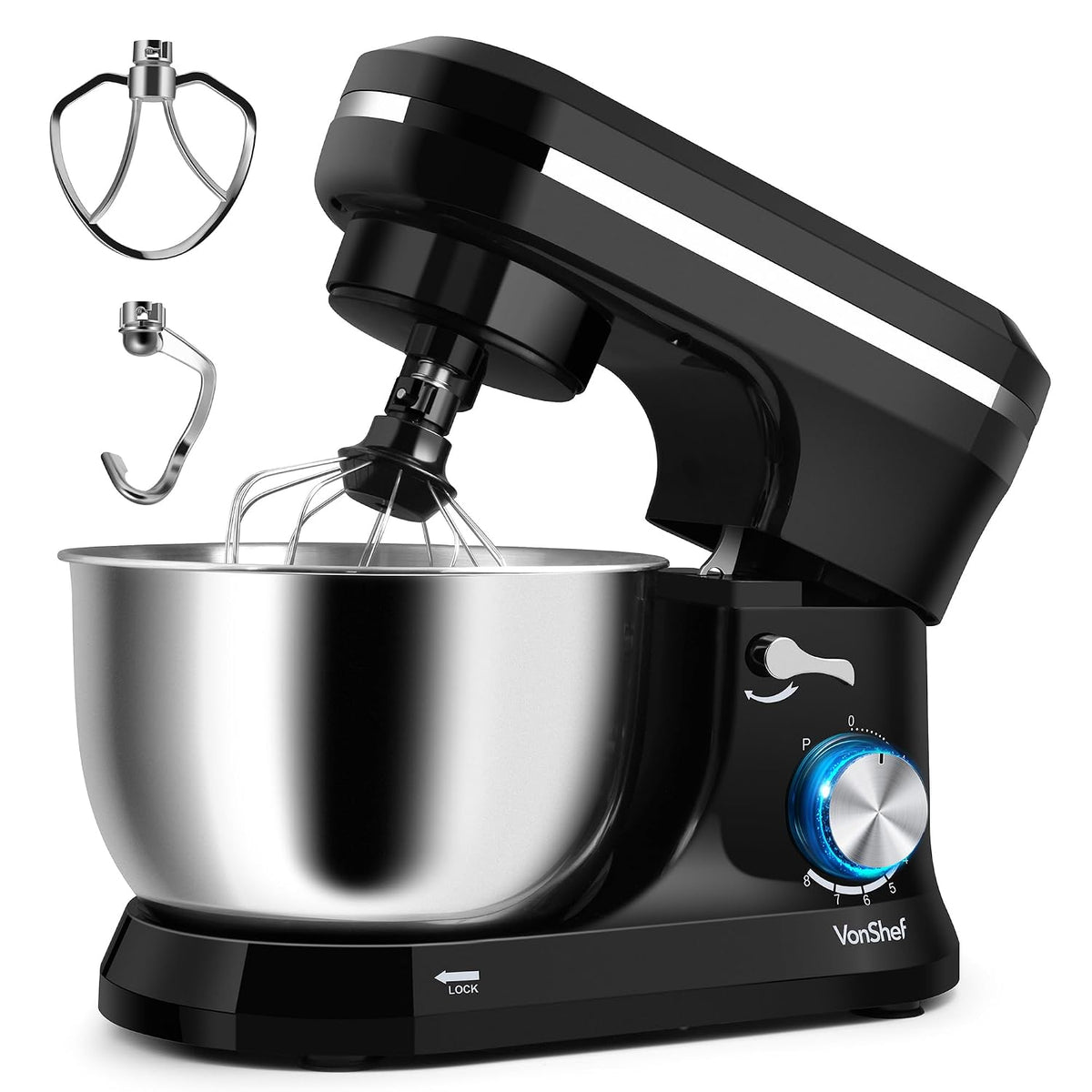 Stand Mixer 4.8 Qt 1000W 8 Speeds With Pulse Function Black