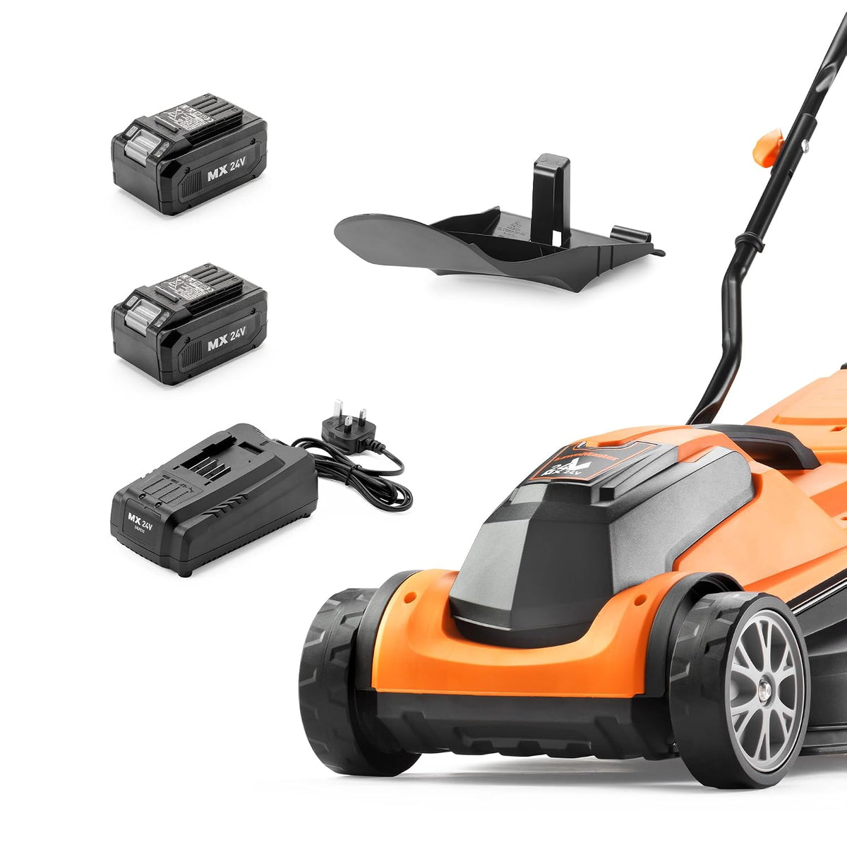 Cordless Lawn Mower 13.4in 24V 2x4.0Ah Batteries Rear Roller