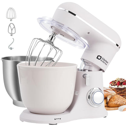Mini Stand Mixer 3.7 Qt 10 Speed 800W Dough Hook Whisk Beater Gray White