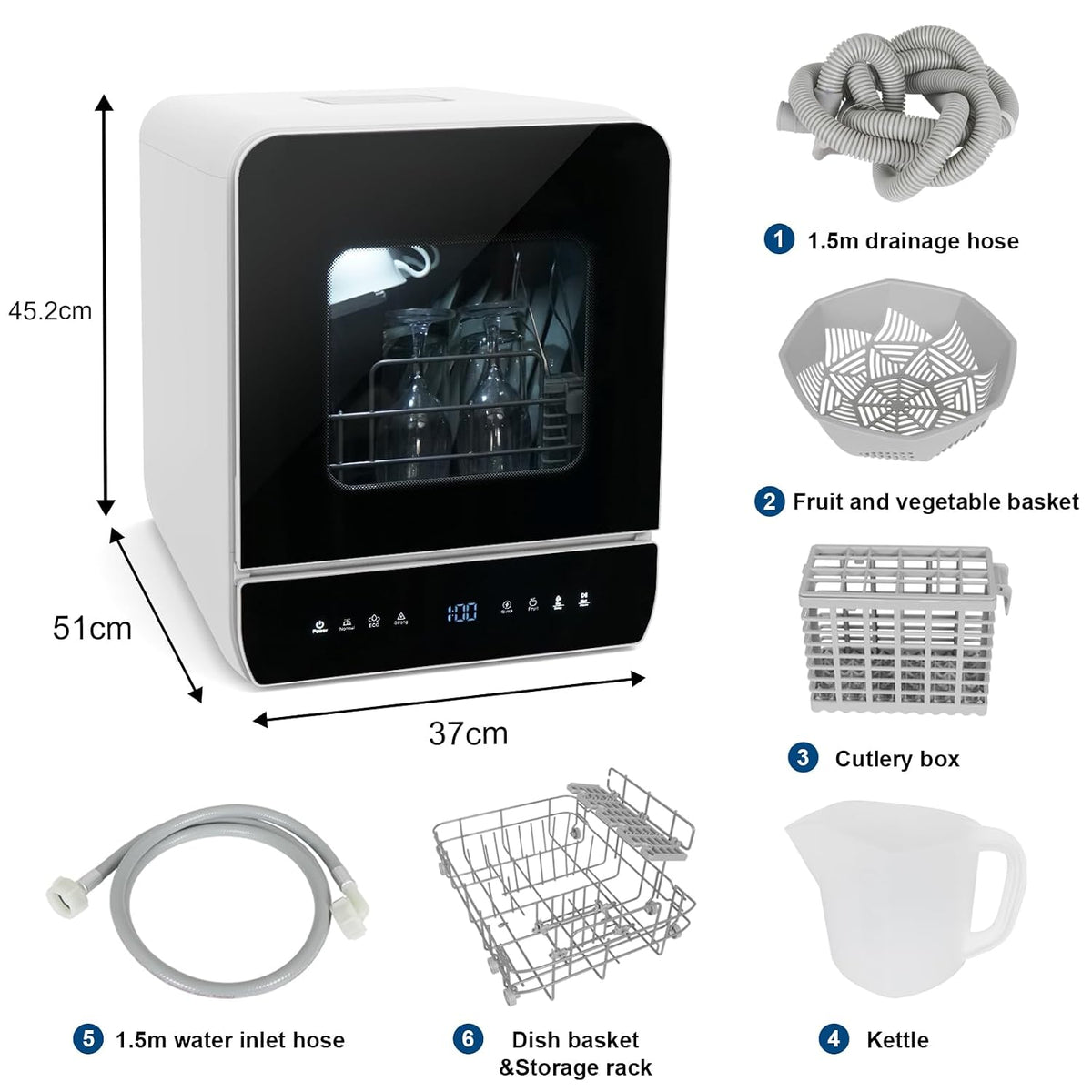 Portable Countertop Dishwasher 7 Programs 5.1 Qt Tank 3 Place Settings Black