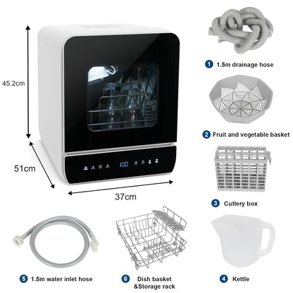 Portable Countertop Dishwasher 7 Programs 5.1 Qt Tank 3 Place Settings Black
