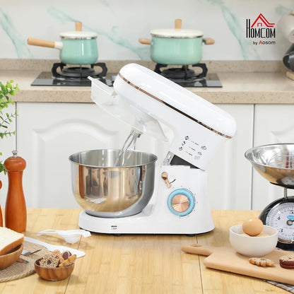 Stand Mixer 1400W 5.3 Qt 6 Speeds Pulse Setting Stainless Steel Bowl White