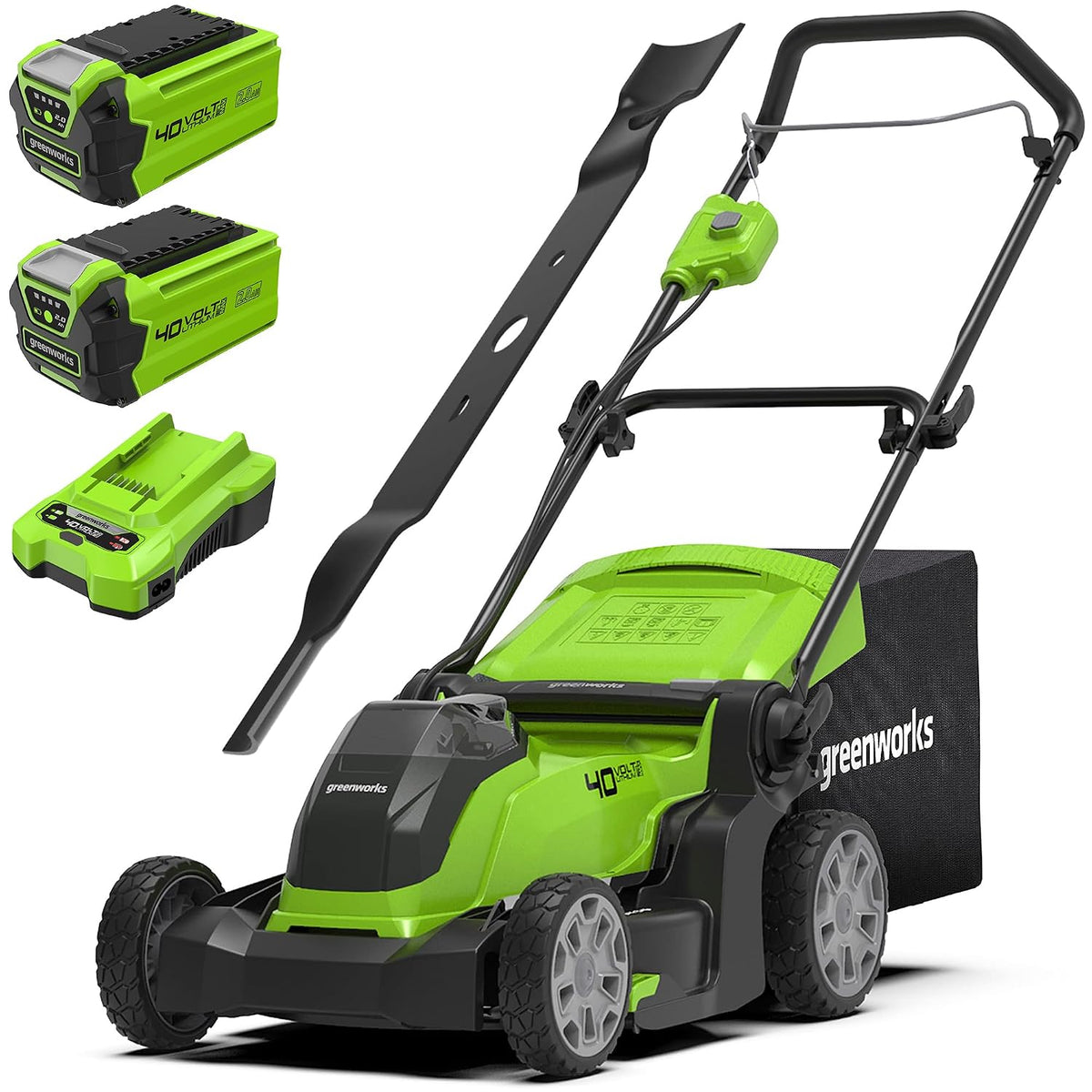 Cordless Lawnmower 16.1in Cutting Width 13.2 Gal Bag 2x 40V 2Ah Batteries