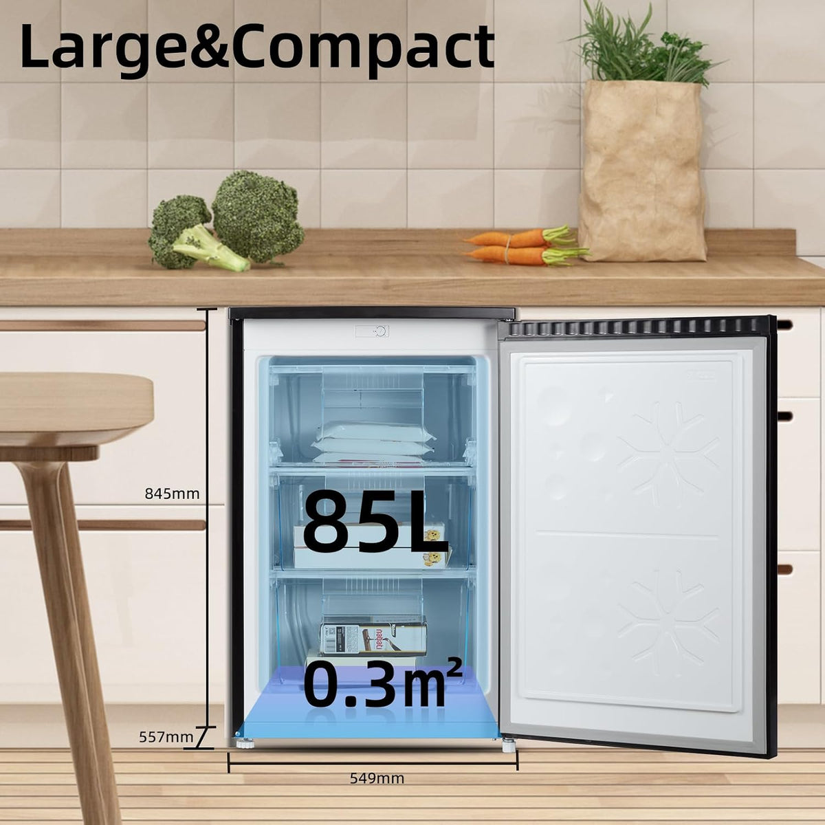 Upright Freezer 3.2 cu ft Reversible Door Adjustable Thermostat Black
