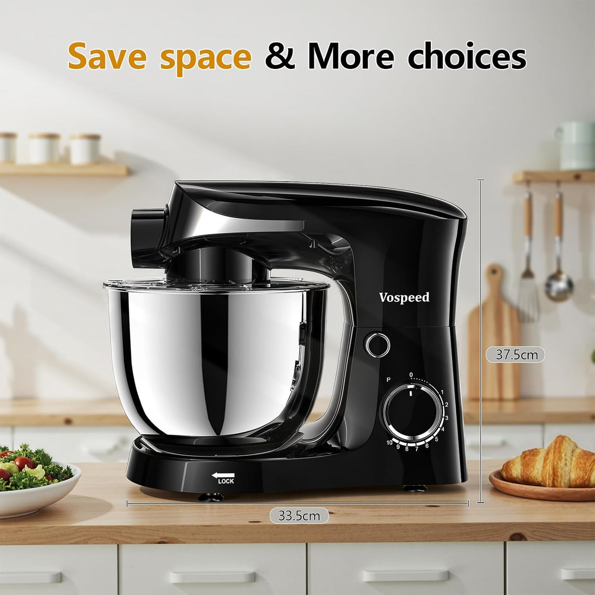 Stand Mixer 1500W 5.8 Qt Tilt-Head 10 Speeds Stainless Steel Bowl Black
