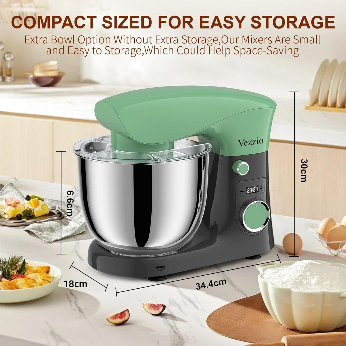 Stand Mixer 1500W 10 Speeds 5.8 Qt Tilt-Head Greengray
