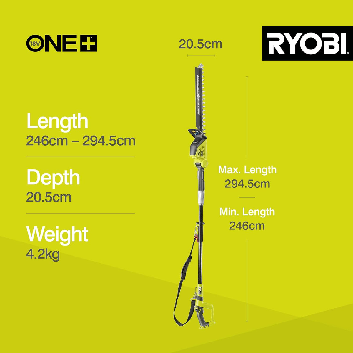 Cordless Pole Hedge Trimmer 17.7in 18V ONE+ Diamond-Ground Blade