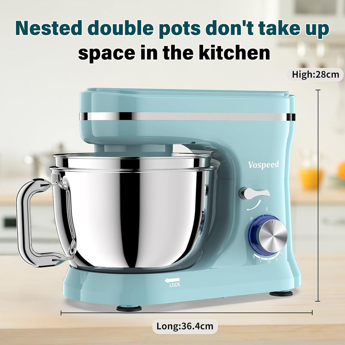 Stand Mixer 4.8 Qt+5.3 Qt Bowls 8-Speed 1000W Tilt-Head Blue