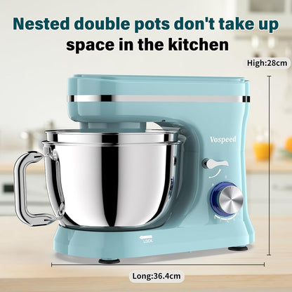 Stand Mixer 4.8 Qt+5.3 Qt Bowls 8-Speed 1000W Tilt-Head Blue