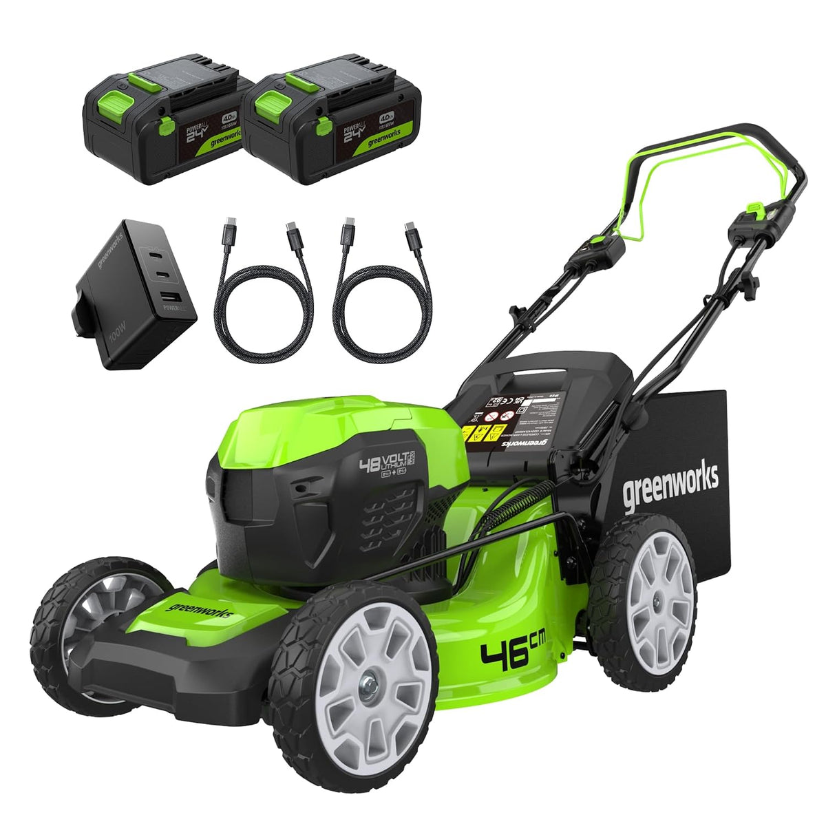 Cordless Lawn Mower 18.1in 48V Self-Propelled 14.5 Gal Bag 2x4Ah Batteries