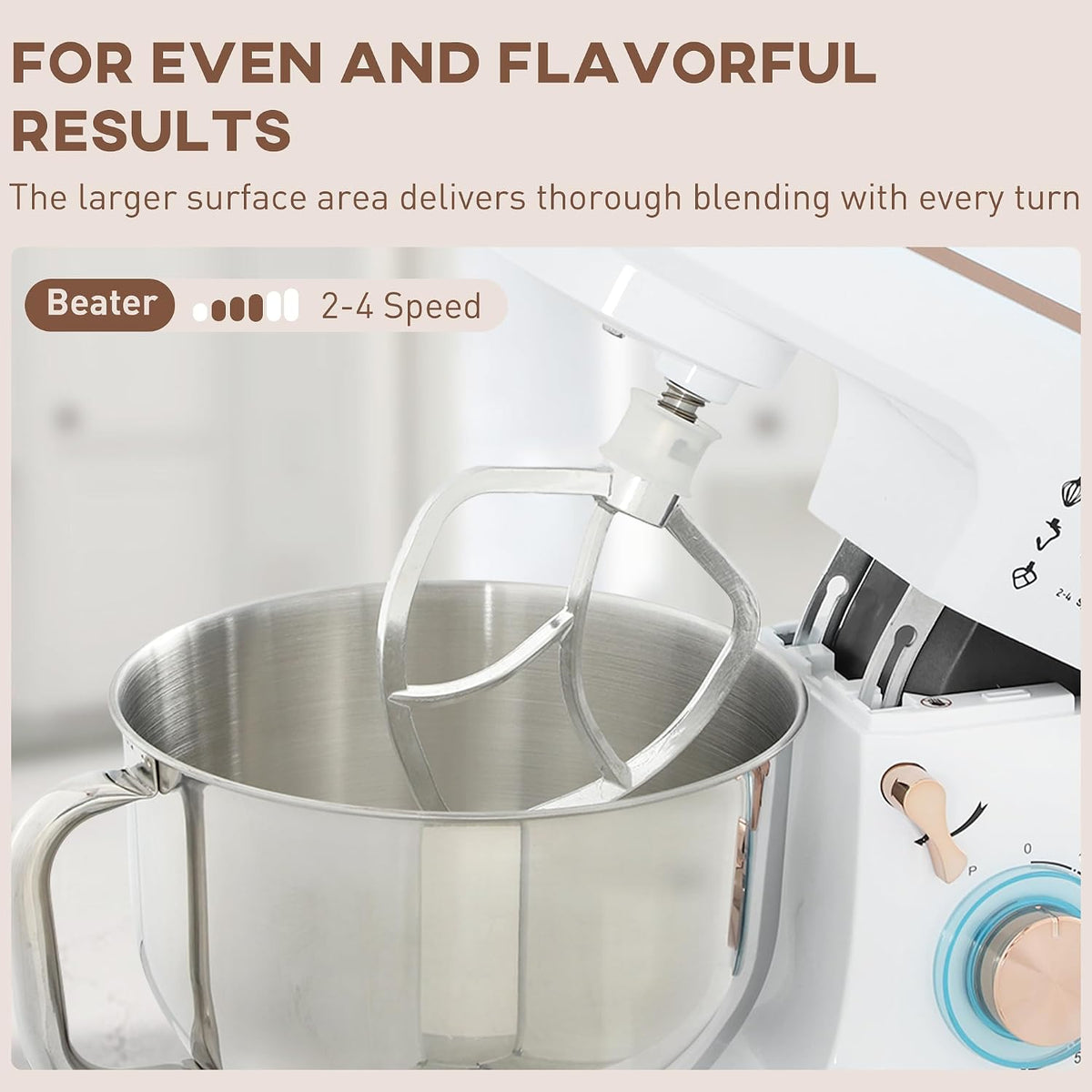 Stand Mixer 1400W 5.3 Qt 6 Speeds Pulse Setting Stainless Steel Bowl White