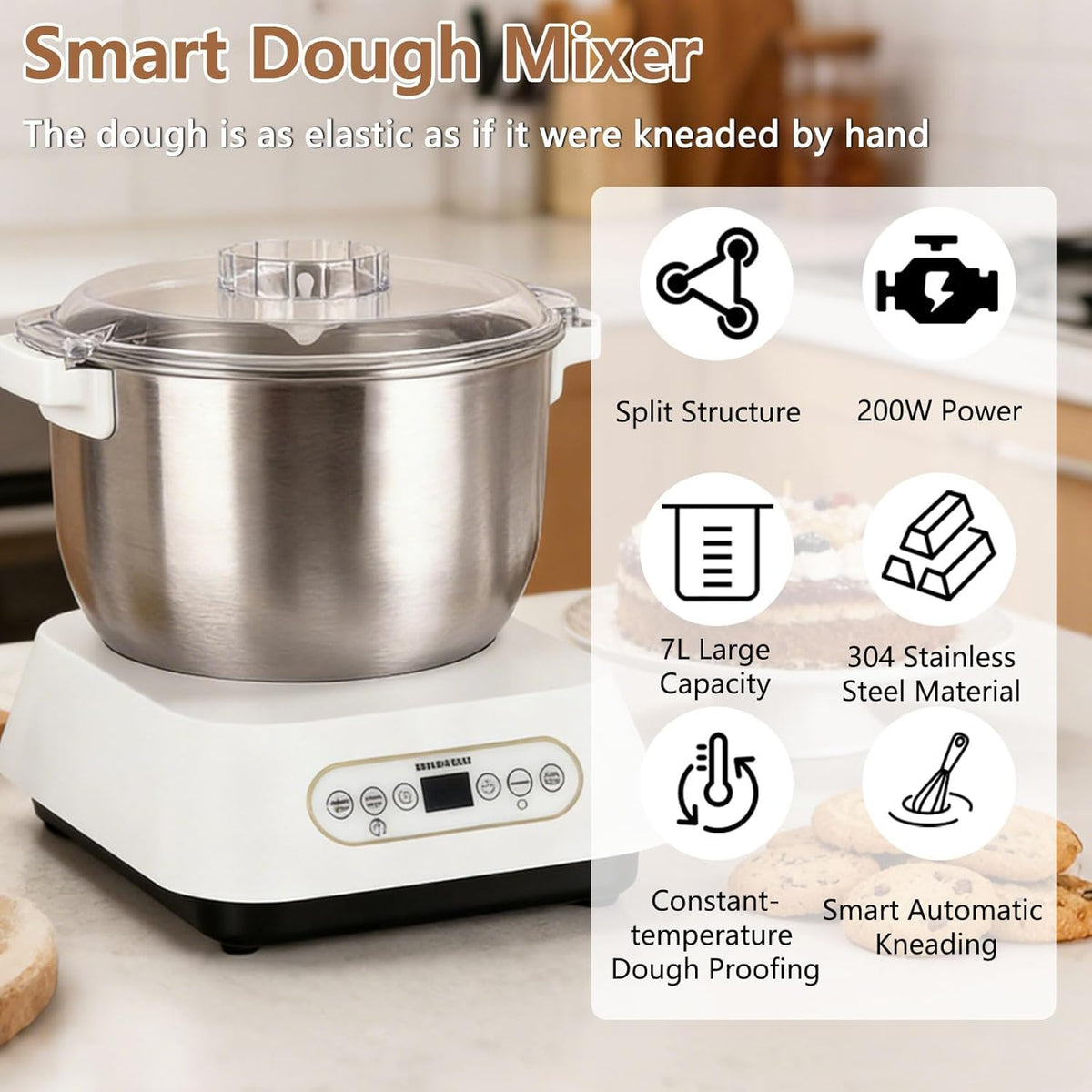 Stand Mixer 7.4 Qt 1500W Touch Control White