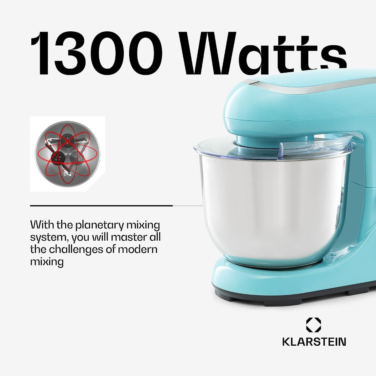 Stand Mixer 5.3 Qt 1300W 6 Speeds Planetary Mixing Action Blue