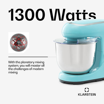 Stand Mixer 5.3 Qt 1300W 6 Speeds Planetary Mixing Action Blue