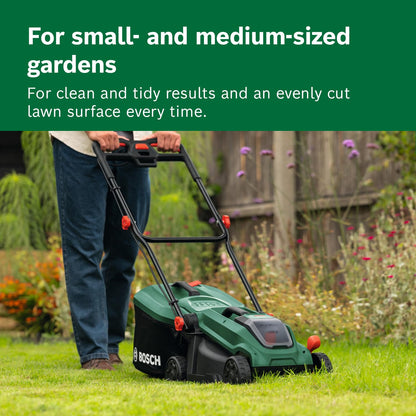 Cordless Lawn Mower 12.6in 9.2 Gal Grass Bag Mulch Plug Green