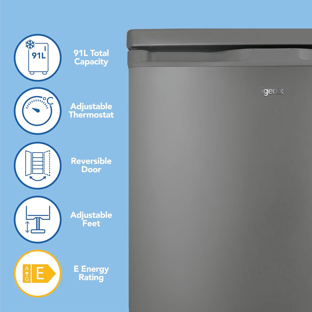 Freestanding Under Counter Freezer 3.2 cu ft Reversible Door Silver