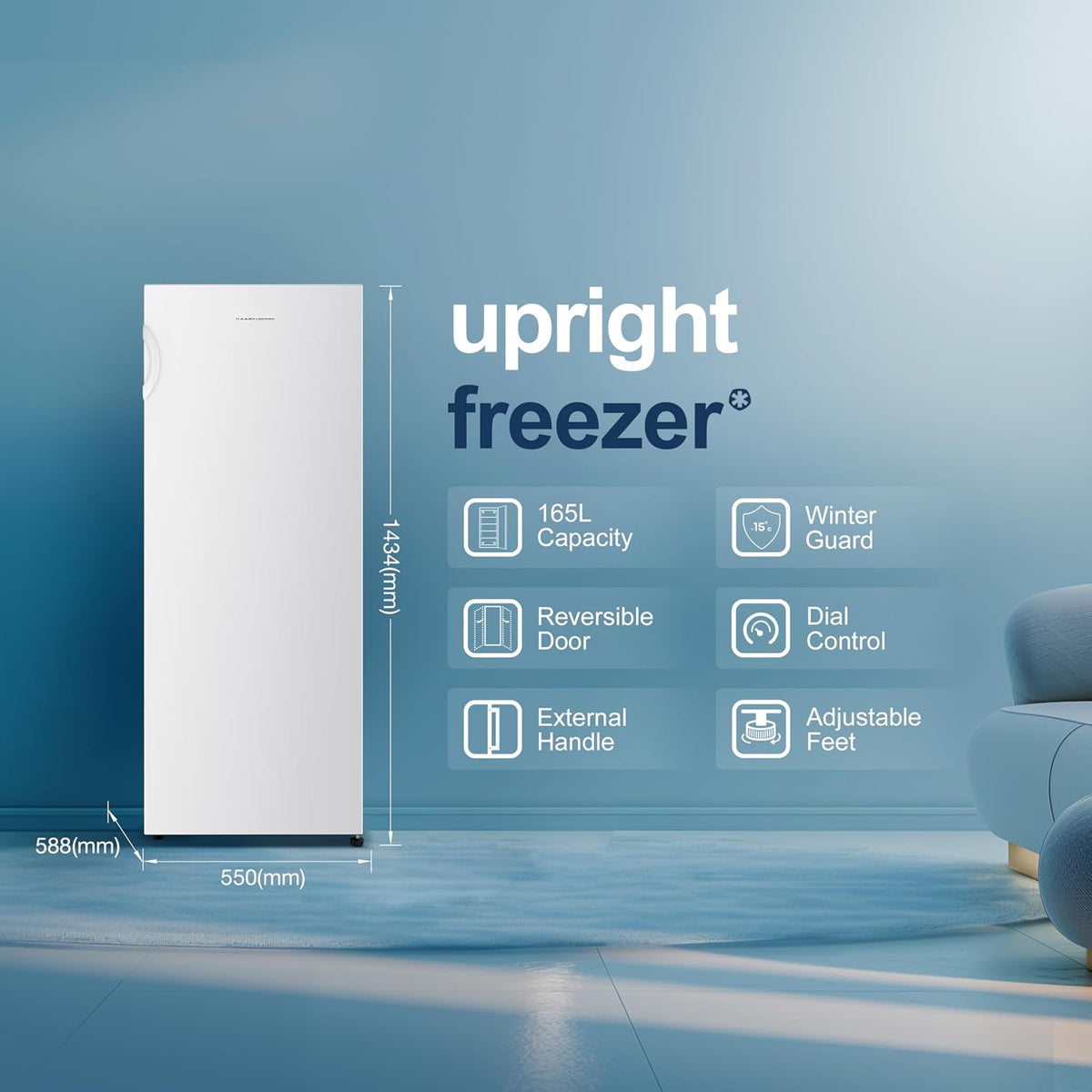 Freestanding Upright Freezer 5.8 cu ft 56.3in 5 Compartments Reversible Door White