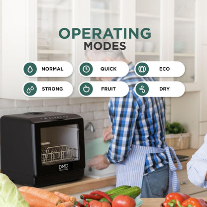 Mini Countertop Dishwasher 5.3 Qt Touch Control LED Display 6 Programs Black