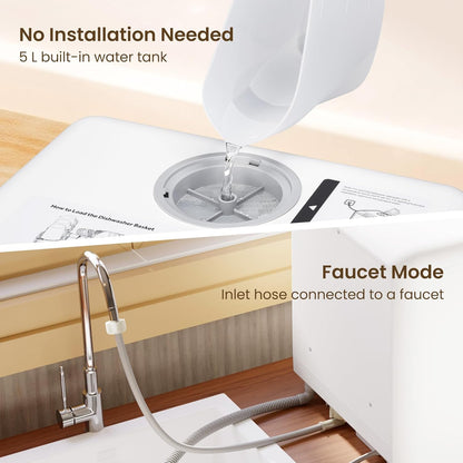 Table Top Dishwasher 5.3 Qt 6 Programs Built-In Water Tank White