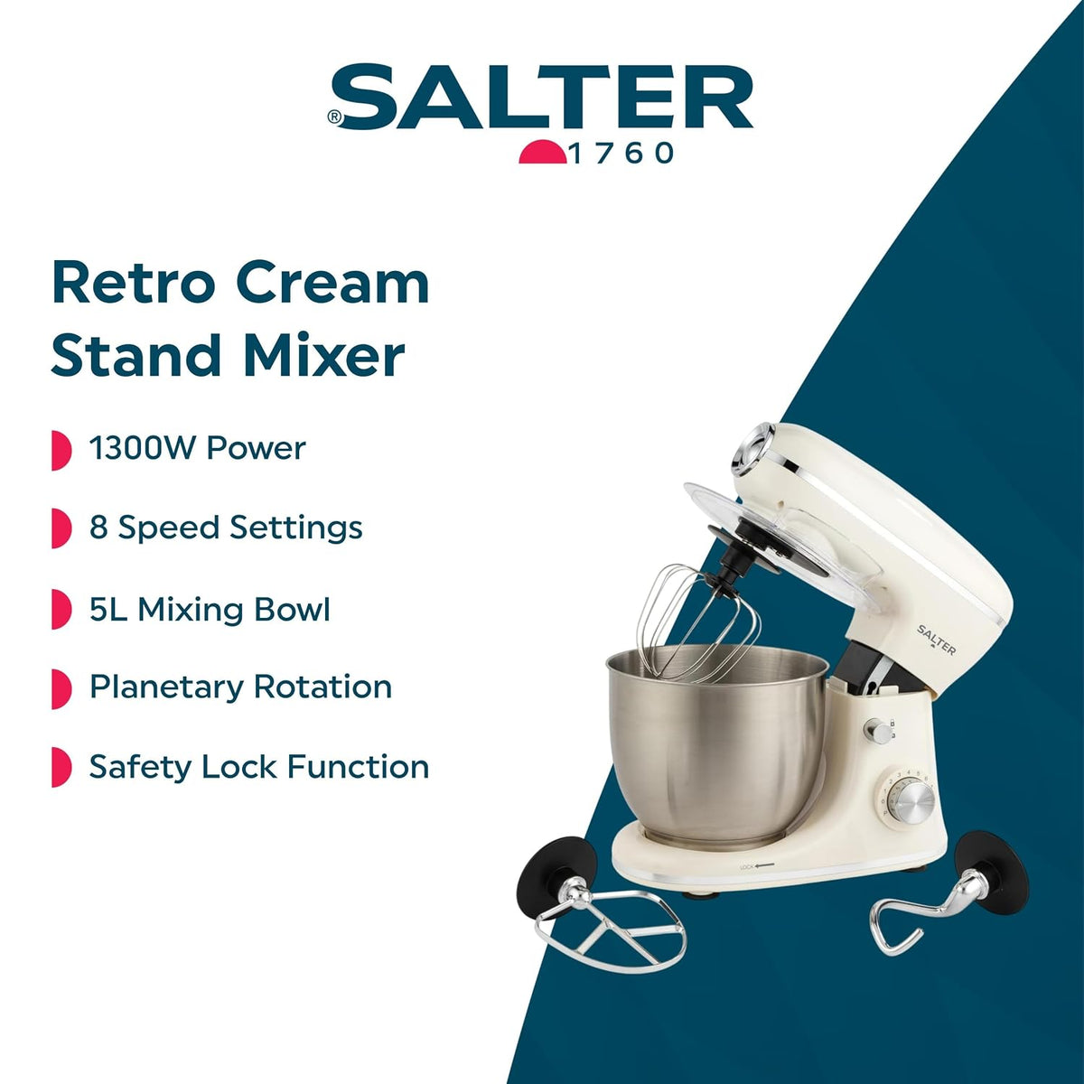 Stand Mixer 5.3 Qt 1300W 8 Speed Cream