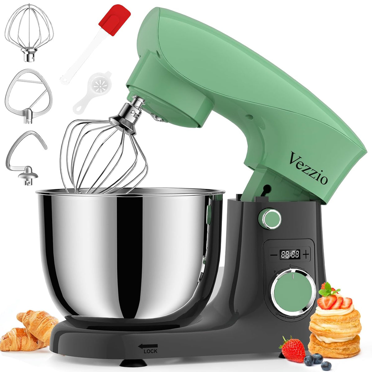 Stand Mixer 1500W 10 Speeds 5.8 Qt Tilt-Head Greengray