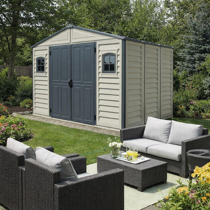 Plastic Garden Storage Shed 10.5 X 8 Ft Double Doors Lockable Dark Gray