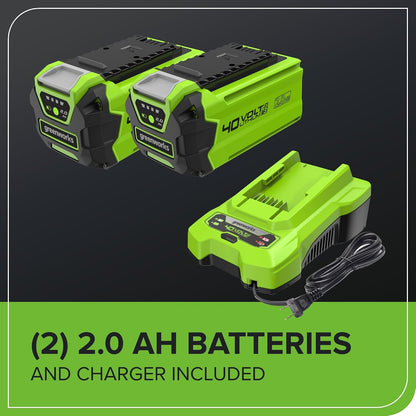 Cordless Lawn Mower 13.8in 10.6 Gal Bag 2x40V 2Ah Batteries Green
