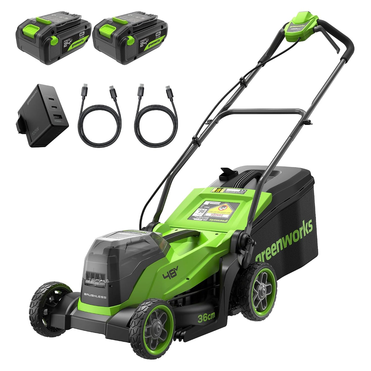 Cordless Lawn Mower 13in 24V Brushless Motor 7.9 Gal Bag 4Ah Battery