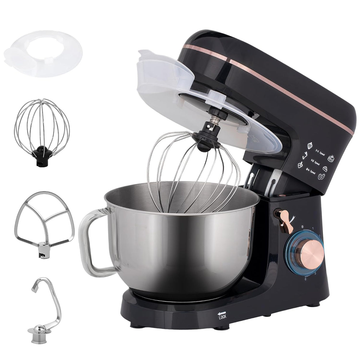 Stand Mixer 1400W 5.3 Qt 6 Speeds Pulse Setting Stainless Steel Bowl White