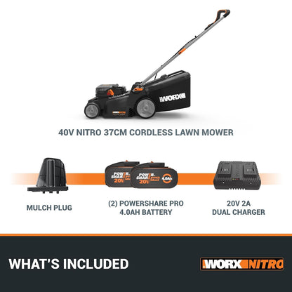 Cordless Lawn Mower 14.6in Cutting Width 6 Height Settings 0.8-2.8 in 40V 4.0Ah Black