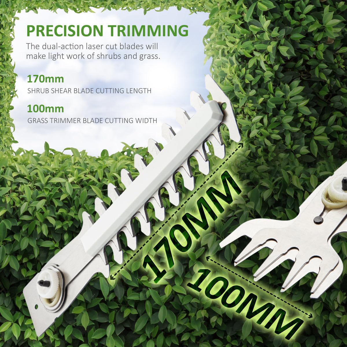2-in-1 Cordless Hedge Trimmer & Grass Shear 7.2V 1500mAh 6.7in Blade Black White