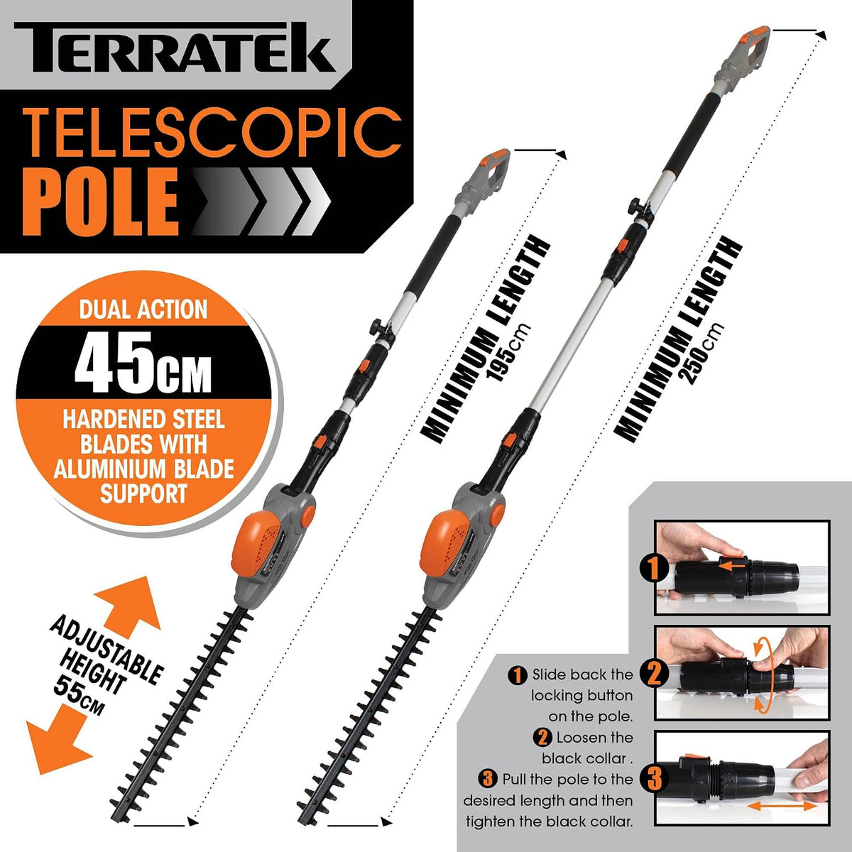 Corded Pole Hedge Trimmer 550W 8.2ft Telescopic 17.7in Blade 4-Position Head