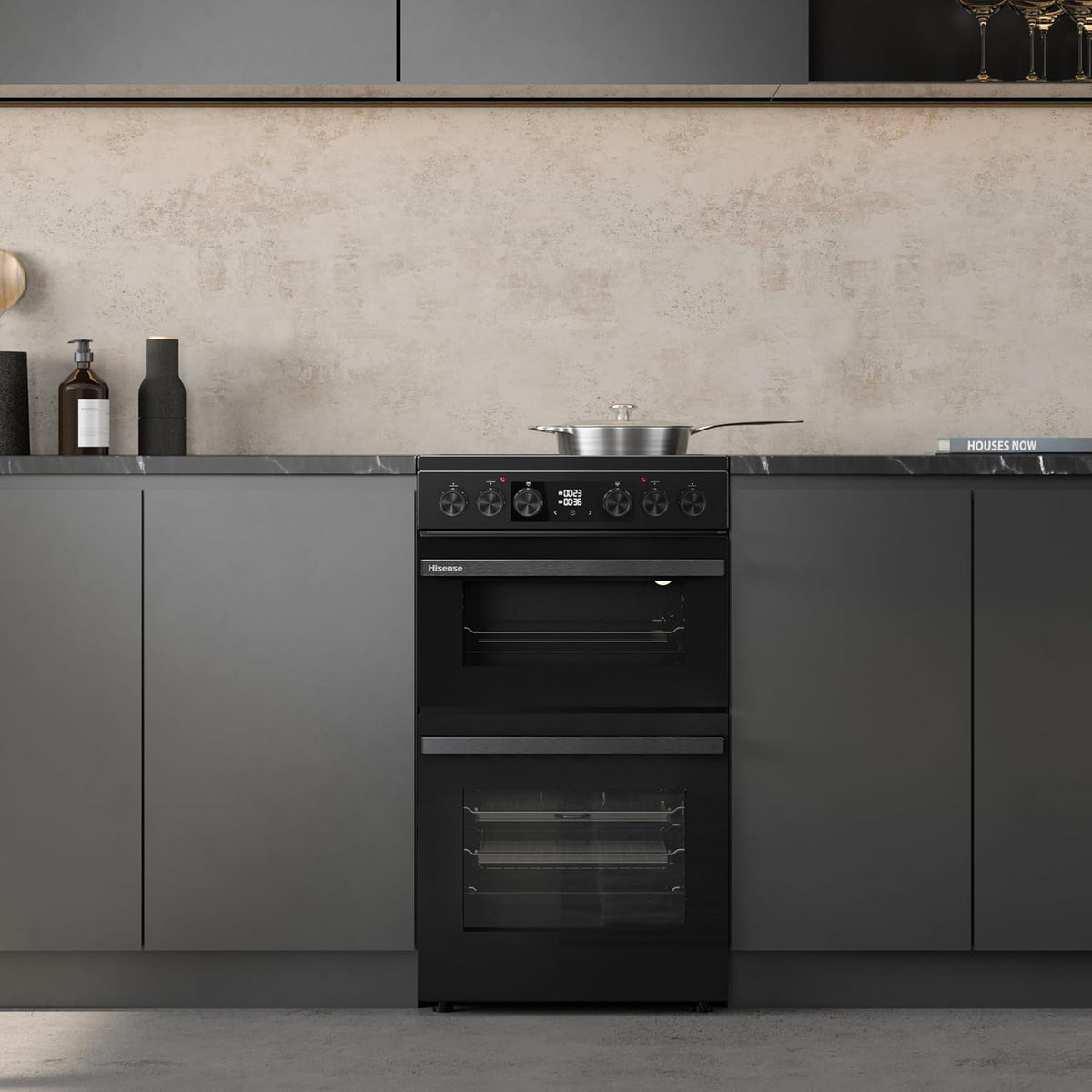 Electric Cooker 2.4 cu ft/1.5 cu ft Double Oven Air Fry Mode Ceramic Hob Black