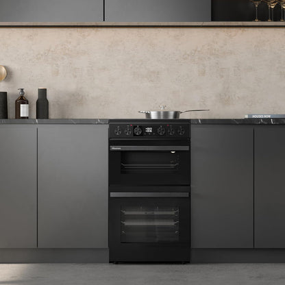 Electric Cooker 2.4 cu ft/1.5 cu ft Double Oven Air Fry Mode Ceramic Hob Black