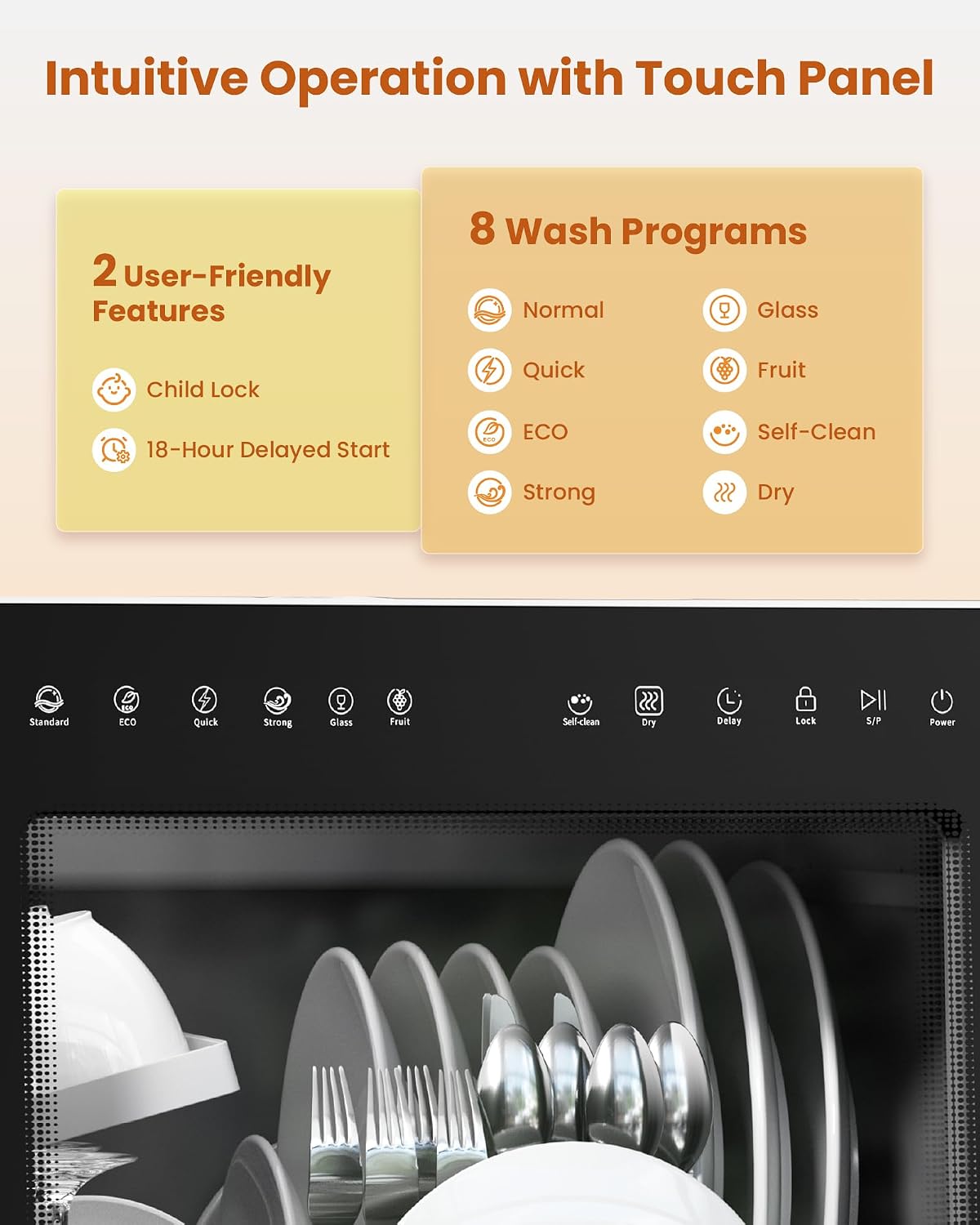 Countertop Dishwasher 5.3 Qt 8 Programs With Water Softener Black