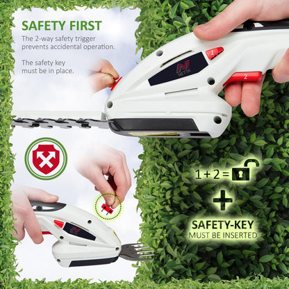 2-in-1 Cordless Hedge Trimmer & Grass Shear 7.2V 1500mAh 6.7in Blade Black White