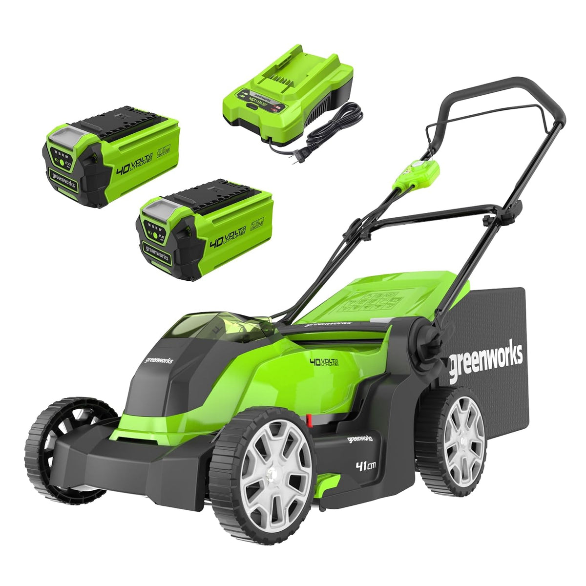 Cordless Lawnmower 16.1in Cutting Width 13.2 Gal Bag 2x 40V 2Ah Batteries