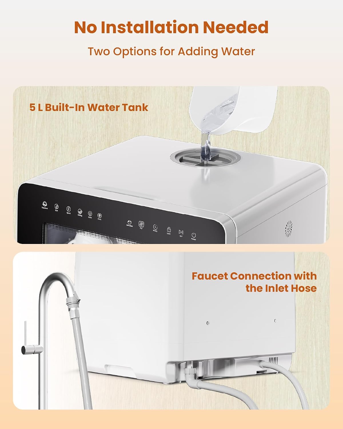 Countertop Dishwasher 5.3 Qt 8 Programs With Water Softener Black