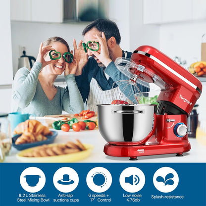 Stand Mixer 6.6 Qt 1500W 6 Speed Red