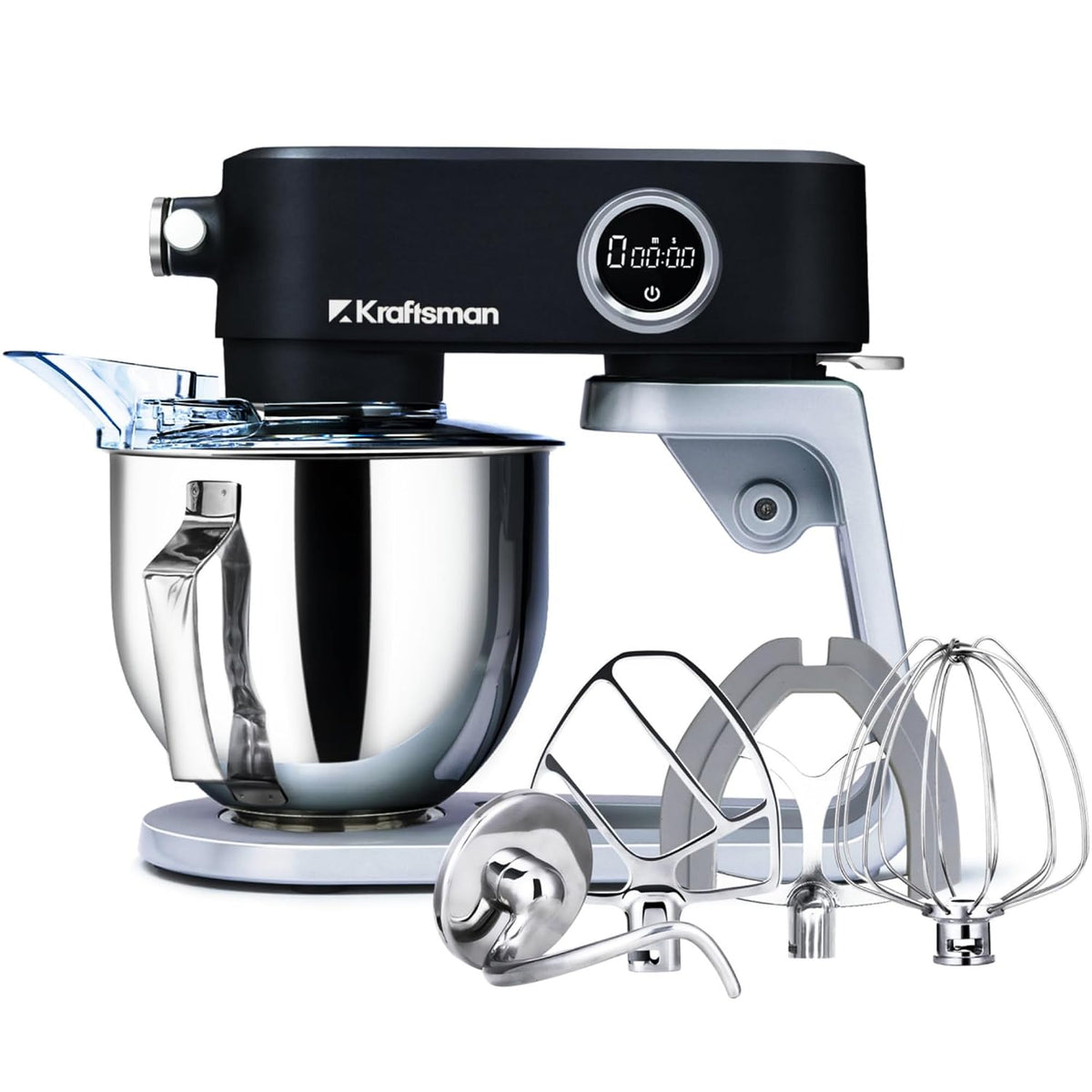 Stand Mixer 5.3 Qt 8 Speeds Timer Stainless Steel Bowl Black