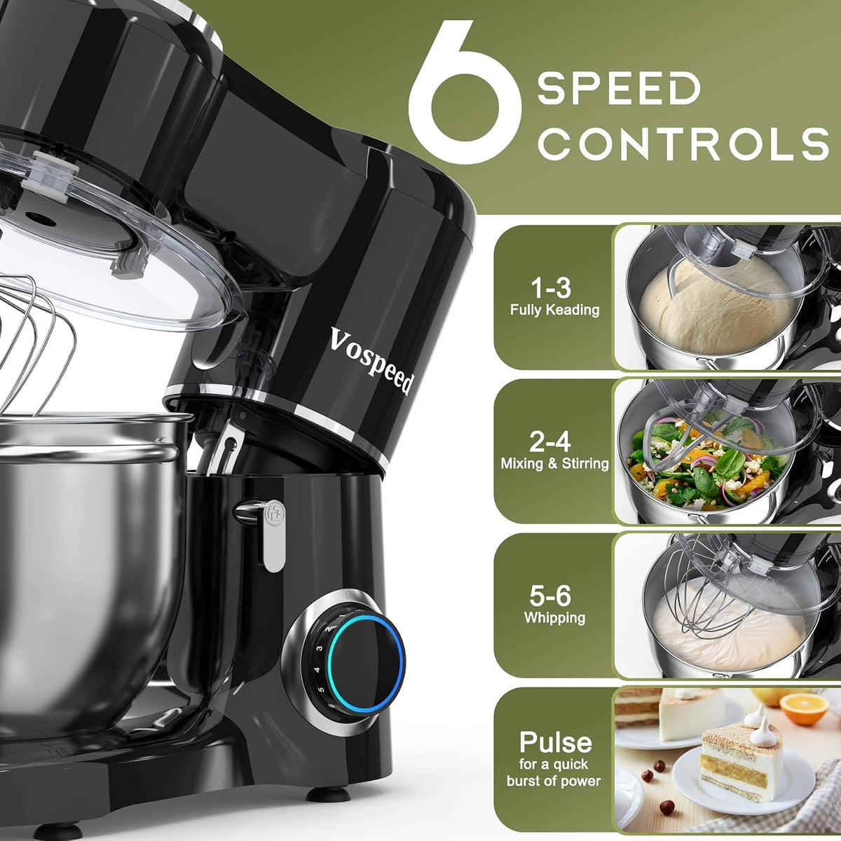 Stand Mixer 8.5 Qt 6 Speeds Tilt-Head Stainless Steel Bowl Black