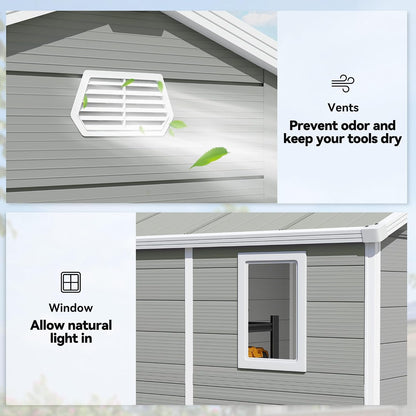 Plastic Garden Storage Shed 8 X 6 Ft Light Gray Aluminum Frame Lockable Door